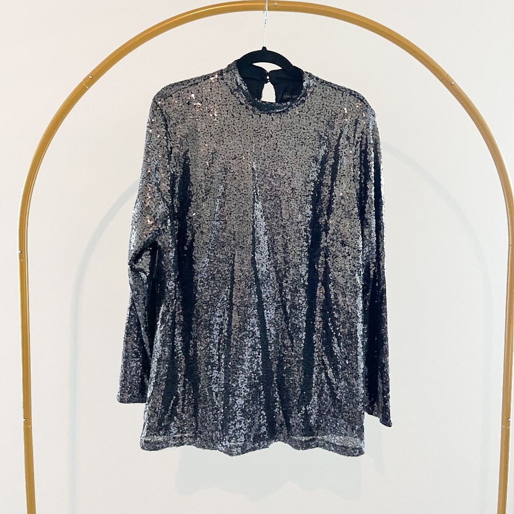 Lane Bryant Black Sequin High-neck Blouse, size 16
